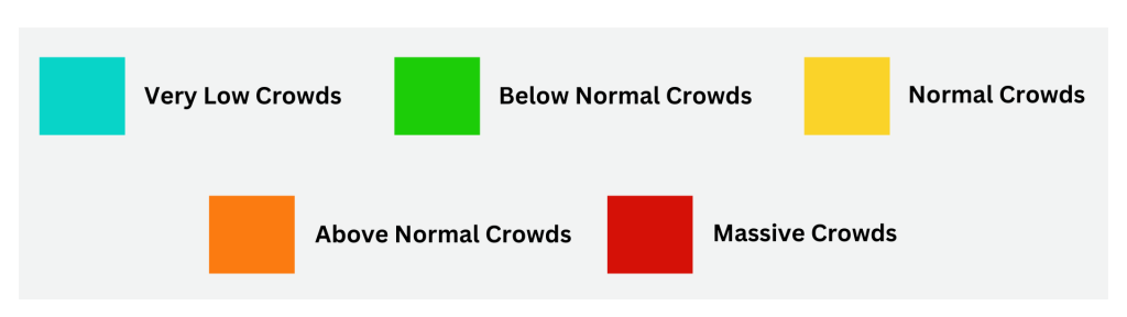 graphic showing color markings for disneyland crowd calendar